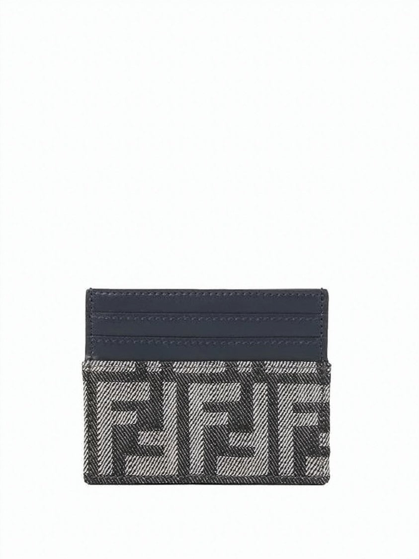 Fendi Textured Fabric Cardholder With Smooth Leather Accents