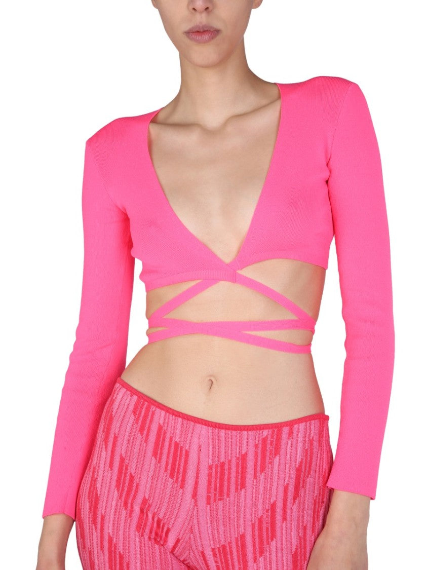 Msgm Cropped Top With Wide V-Neck