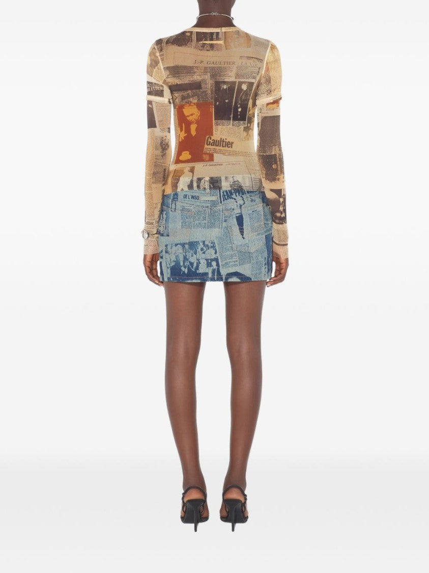 Jean Paul Gaultier Semi-Sheer Long-Sleeved Top With Artistic Collage Print