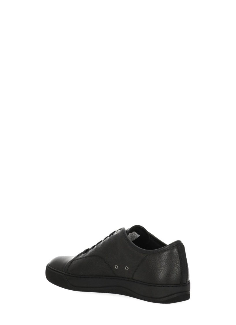 Lanvin Black Textured Leather Metal Eyelets Low-Top Sneakers