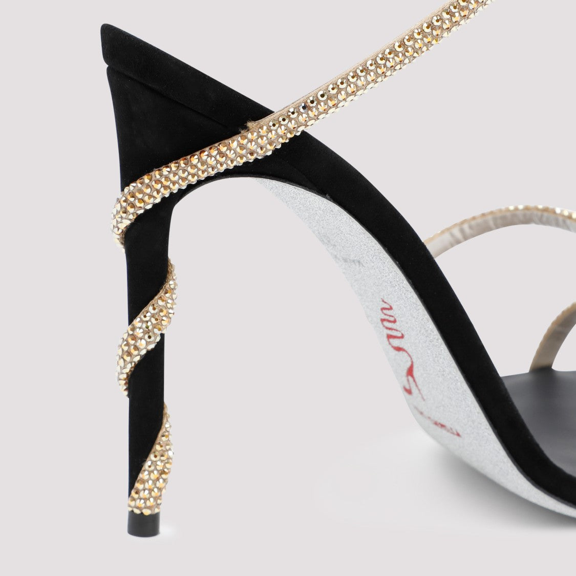 René Caovilla Crystal-Embellished Stiletto Sandals With Spiraled Strap