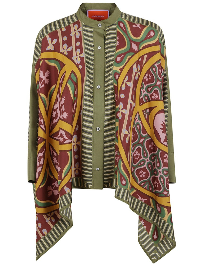 La Double J Intricate Patterned White Silk Shirt