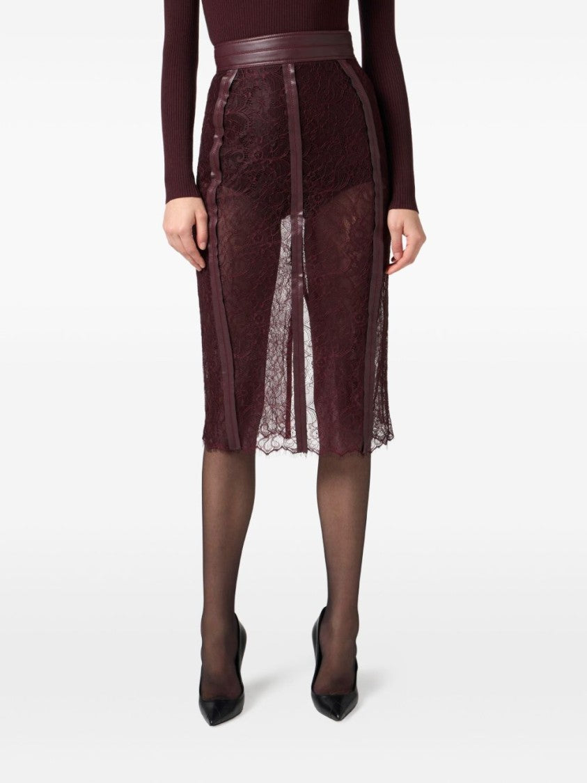 Elisabetta Franchi Bordeaux Midi Skirt With Lace Panels
