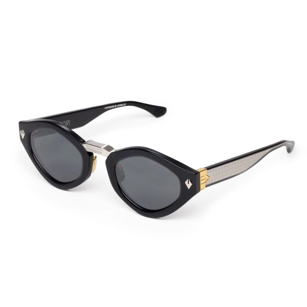 T Henri Hydra 36/65 Geometric Black Acetate Sunglasses With Metallic Accents