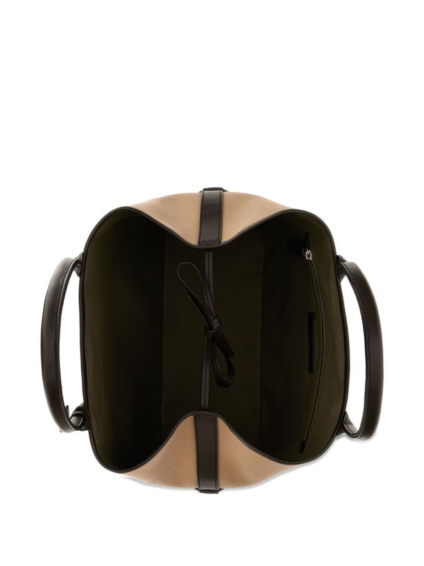 Hogan Shopper Bag In Beige Cotton-Calfskin Blend