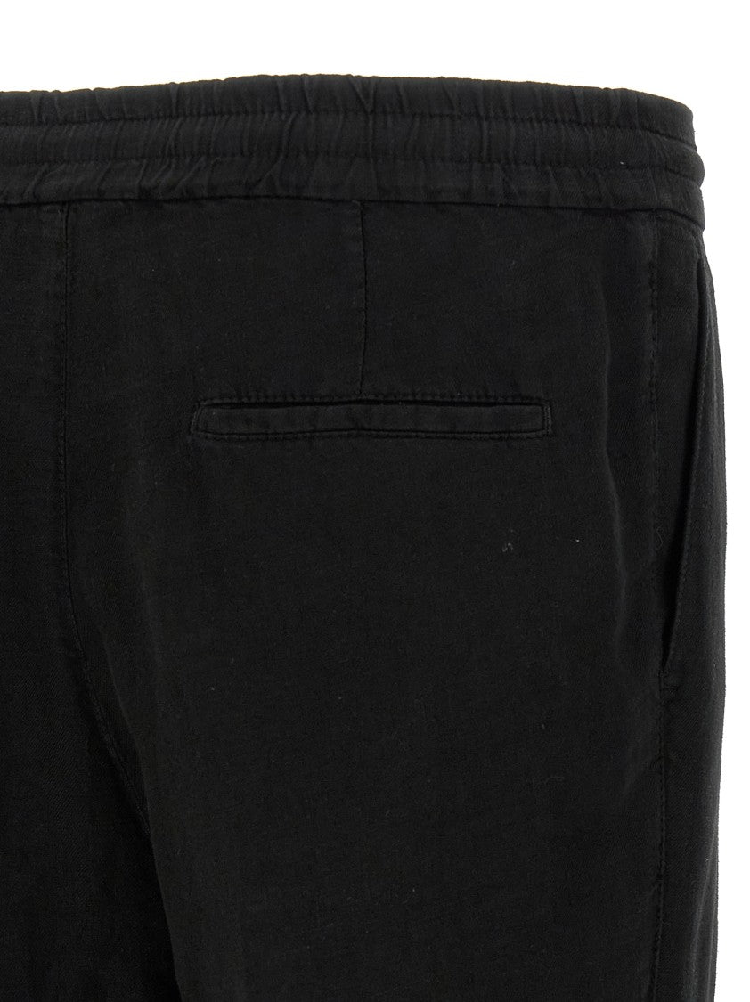 Brunello Cucinelli Garment-Dyed Black Linen Trousers With Adjustable Waist