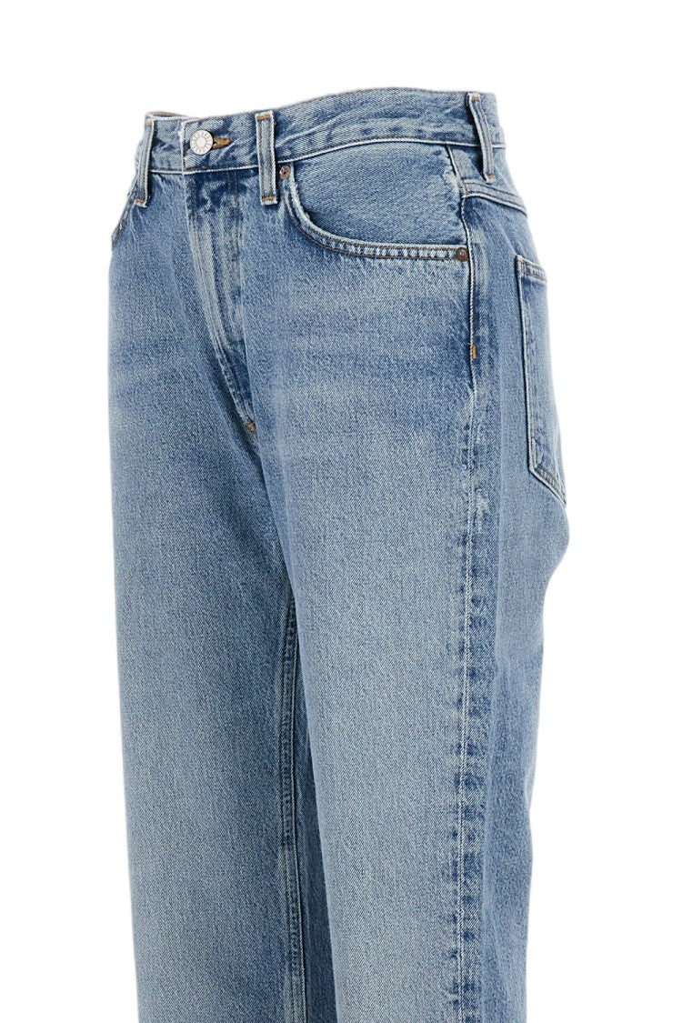 Agolde Flared Blue Denim Jeans With Raw Cut Hem