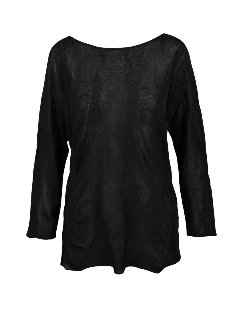 Alpha Studio Black Brushed Viscose-Blend Boat-Neck Top