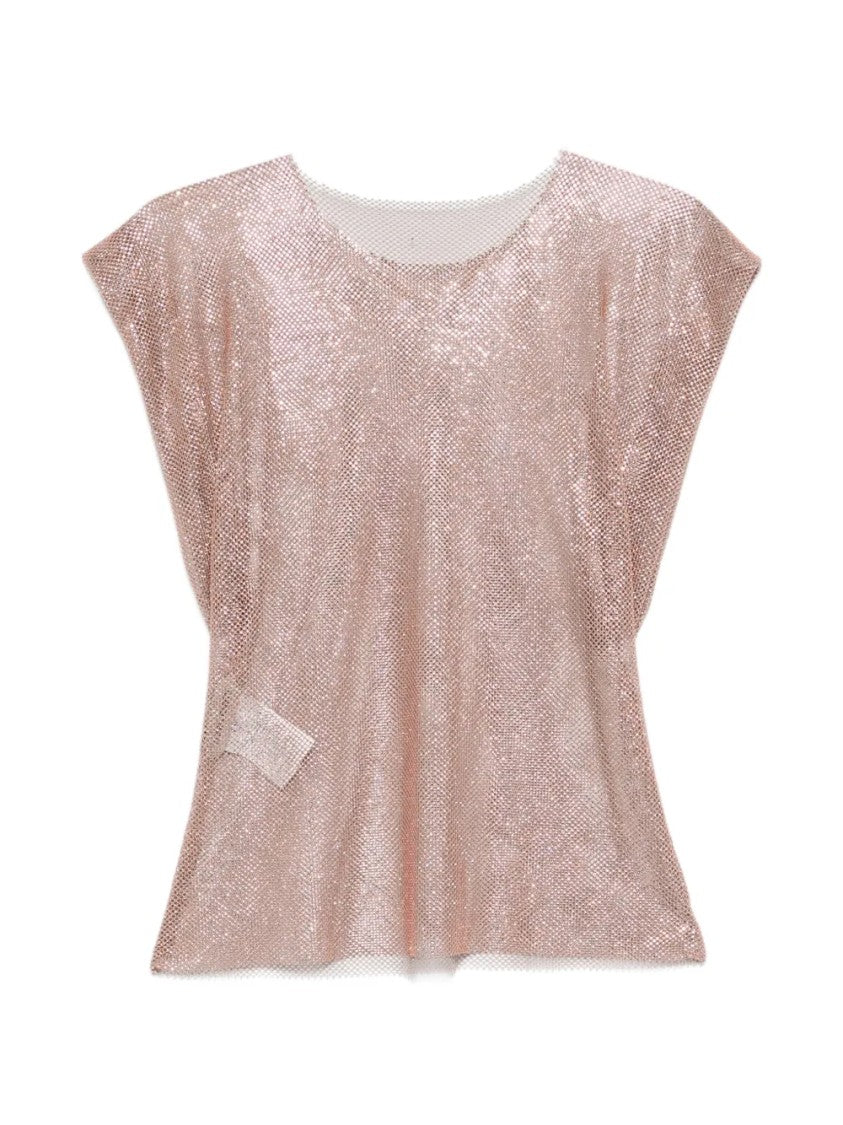 Alberta Ferretti Shimmering Pink Mesh Top With Boxy Silhouette