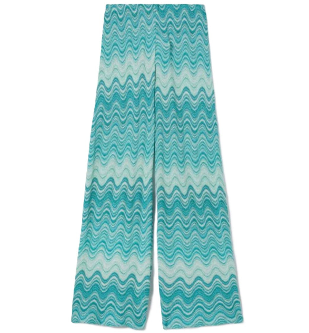 Mc2 Saint Barth Wide-Leg Pants With Wavy Zigzag Pattern In Blue