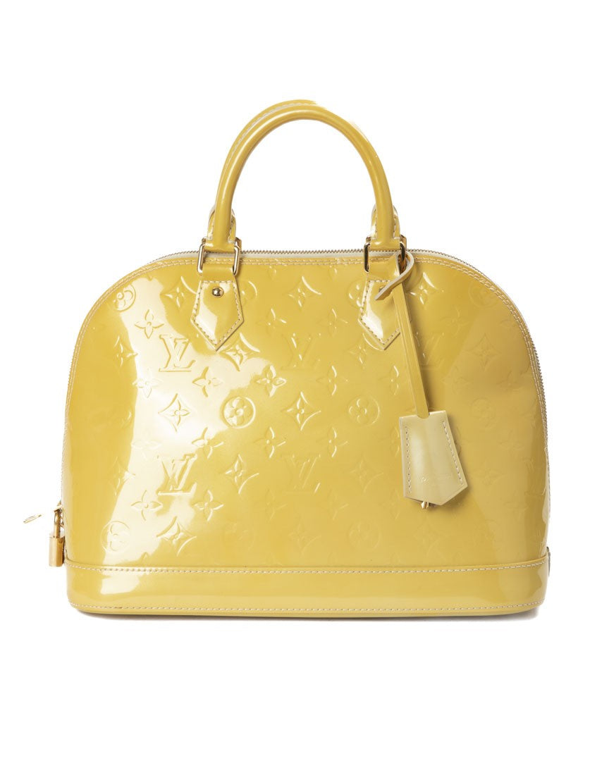 Louis Vuitton Alma Pm Patented Leather Handbag With Golden Accents