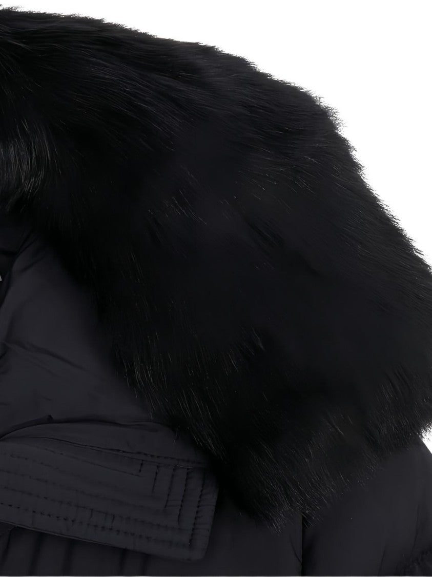 Moose Knuckles Black Quilted Fur Trim Long Down Jacket