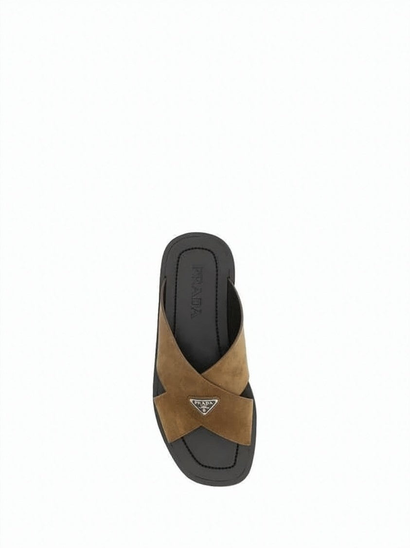 Prada Soft Calf Leather Mule With Crossed Straps