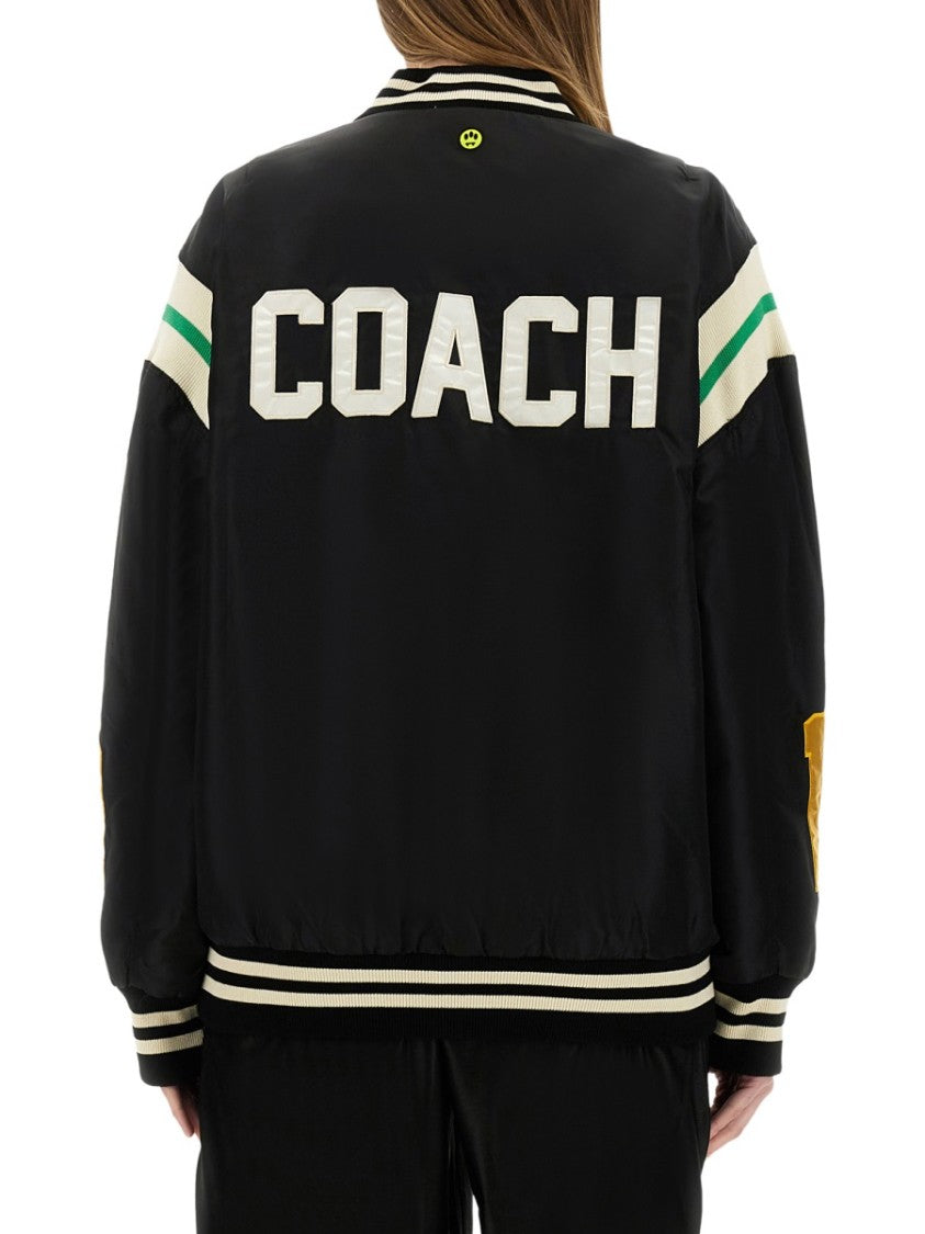 Barrow Relaxed Fit Black Satin Bomber Jacket