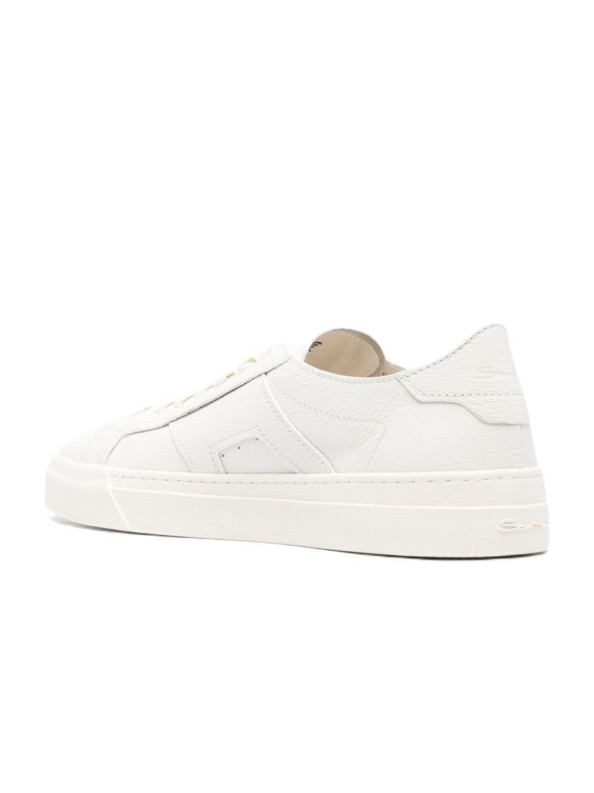 Santoni Textured Leather Low-Top Sneakers With Logo Detailing
