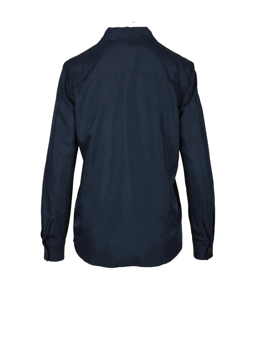 Tommy Hilfiger Navy Blue Viscose Shirt With Classic Collar And Button-Down Front