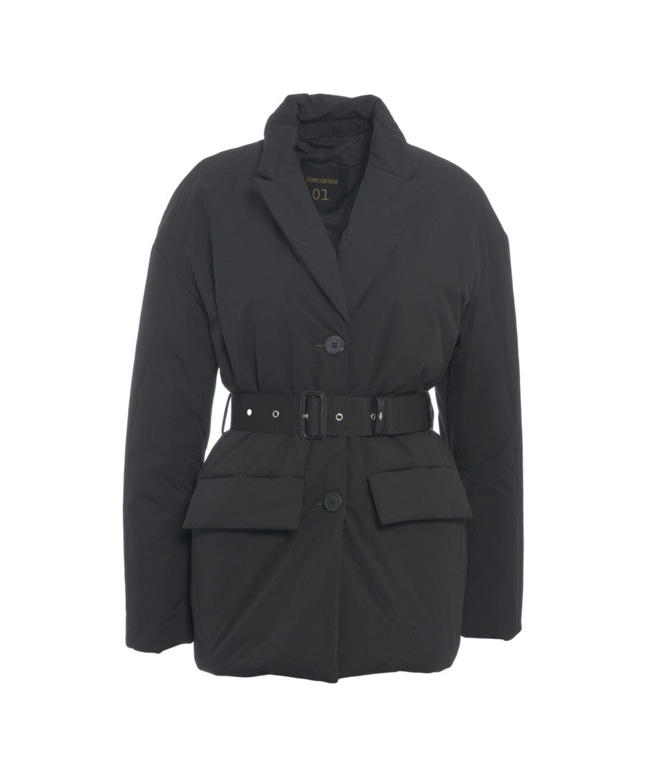 Semi Couture Belt-Ribbed Down Jacket