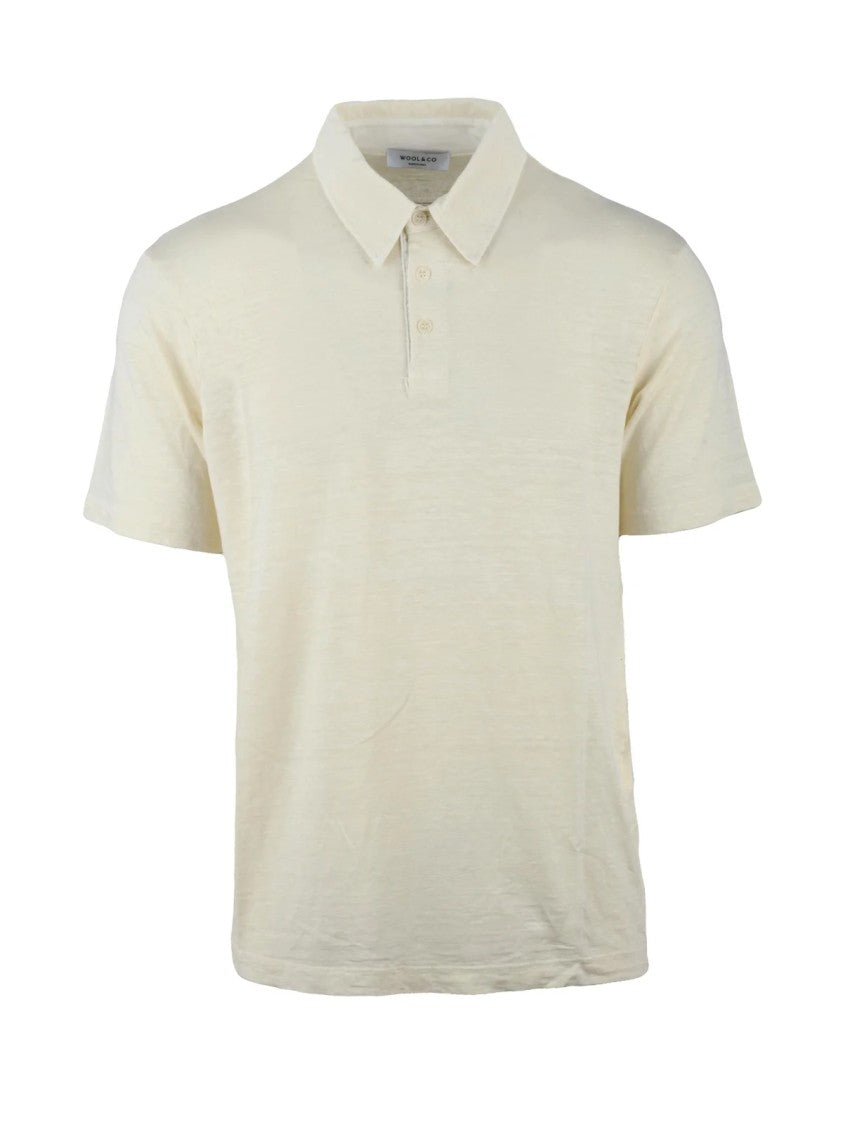 Wool & Co Cream Linen-Blend Stretch Polo Shirt