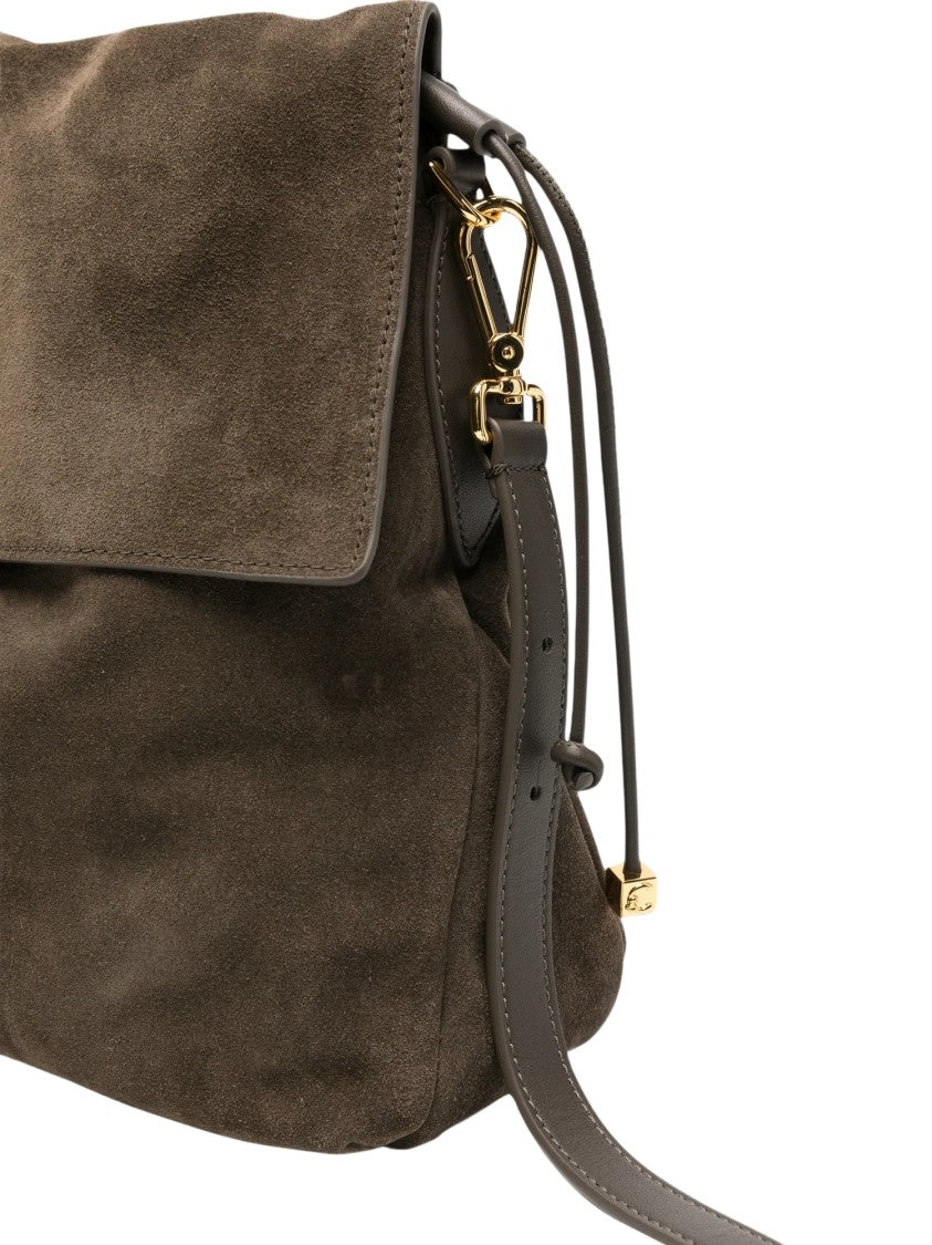 Coccinelle Suede Leather Drawstring Shoulder Bag With Gold-Tone Accents