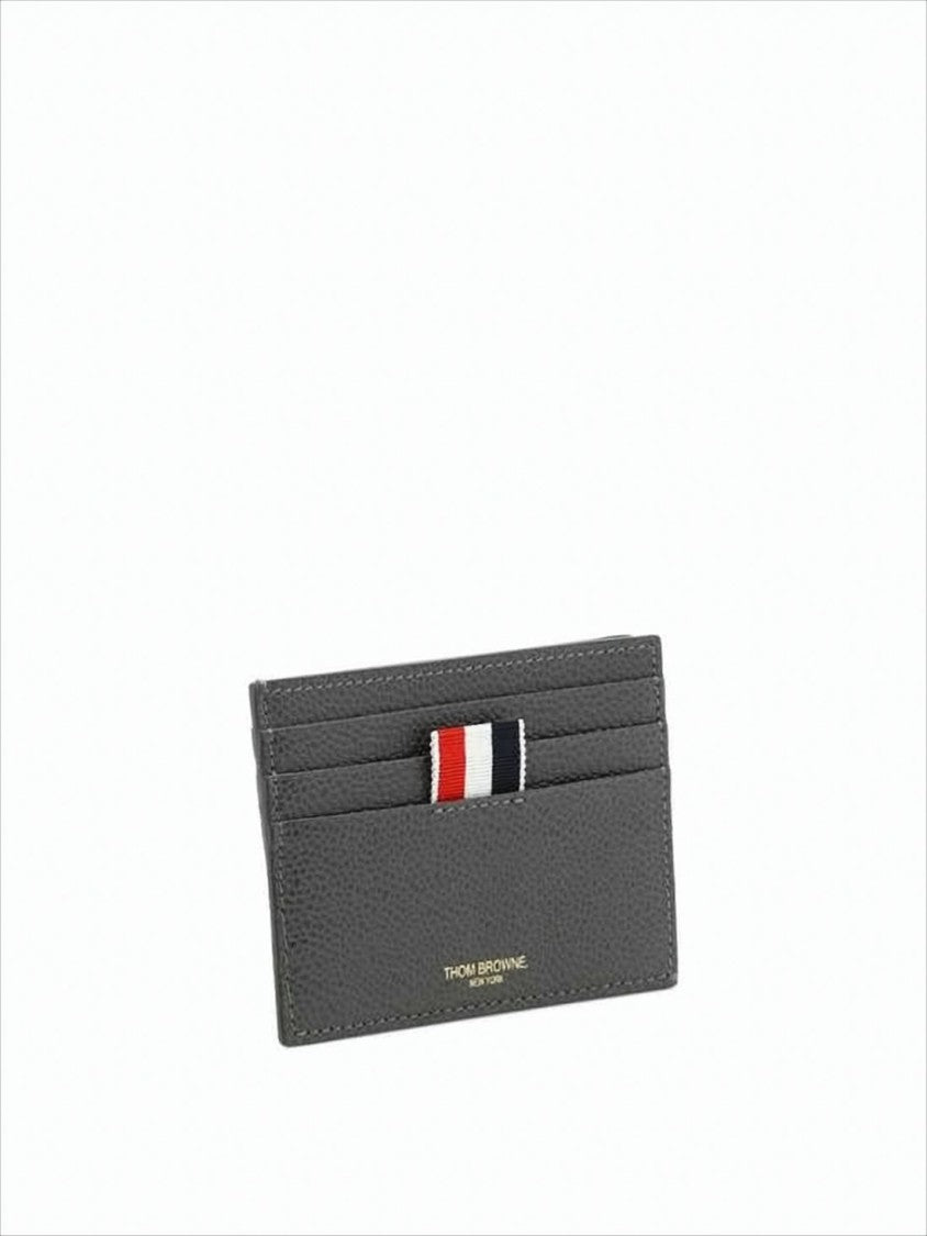 Thom Browne Textured Cowhide Leather Cardholder With Striped Tab