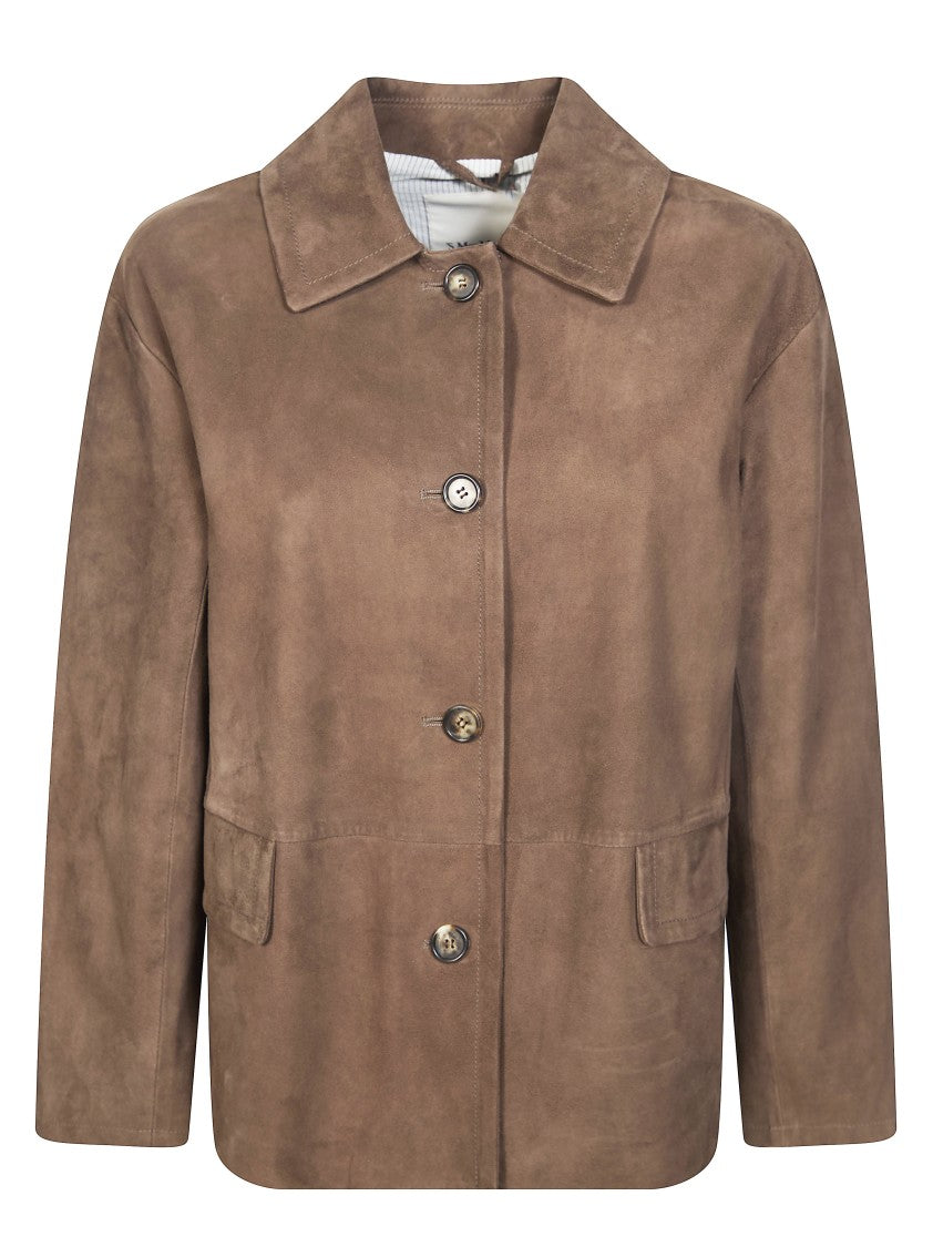 Max Mara Charm Cropped Flap Pocket Suede Jacket