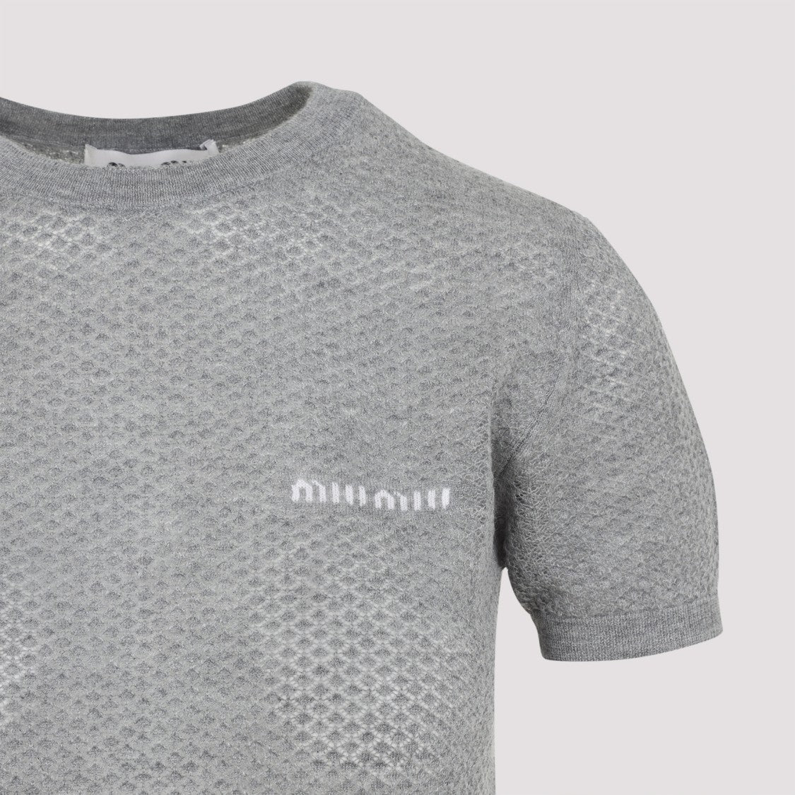 Miu Miu Textured Grey Cashmere T-Shirt
