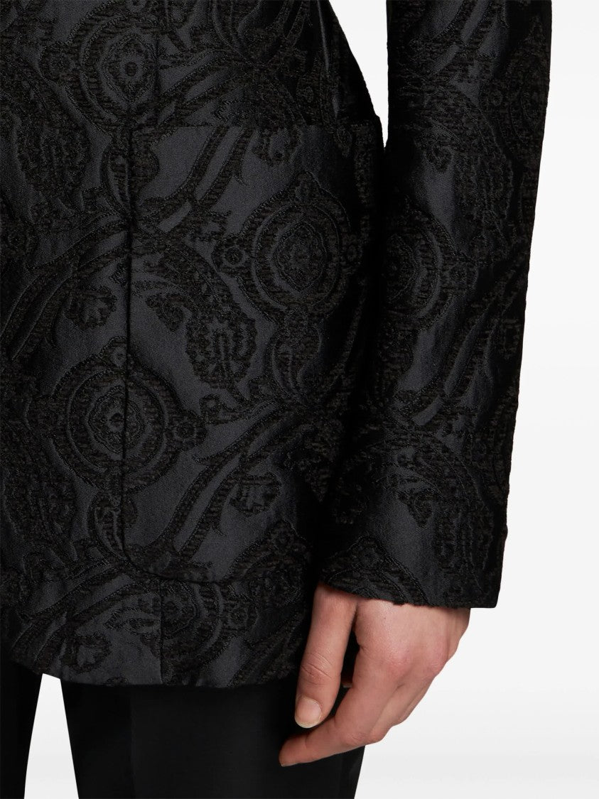 Etro Black Jacquard Paisley Shawl Lapel Blazer