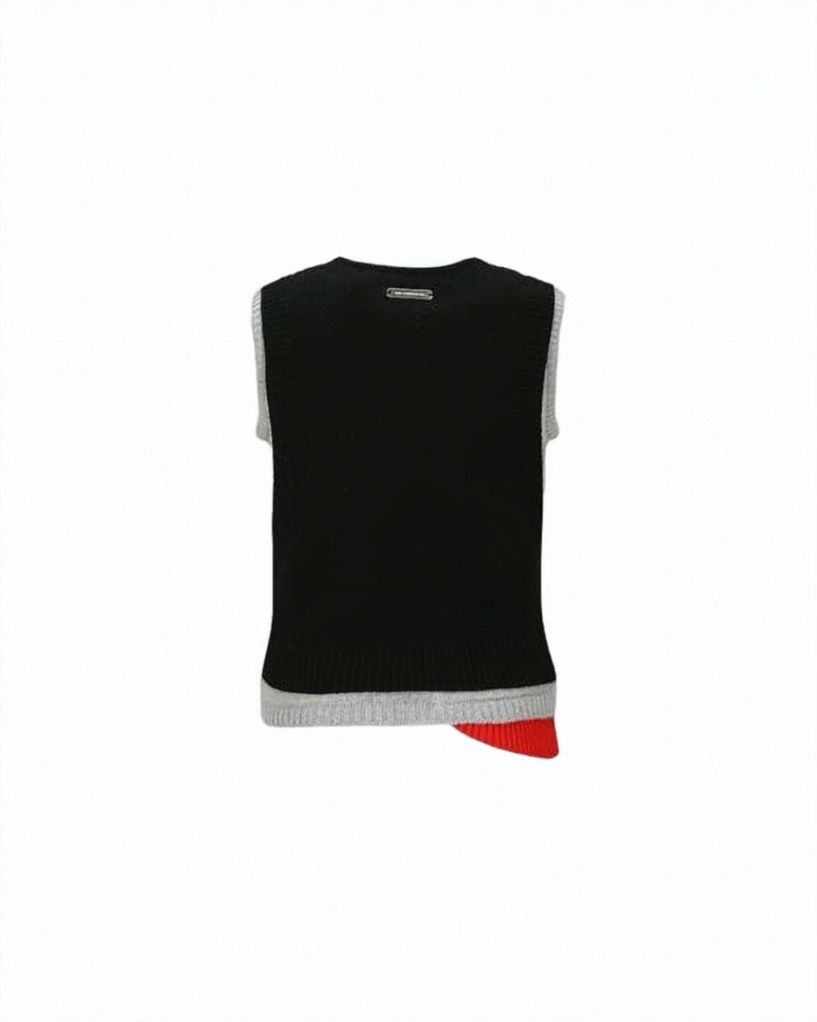 Andersson Bell Layered Knit Vest With Asymmetrical Hem And Embroidered Logo