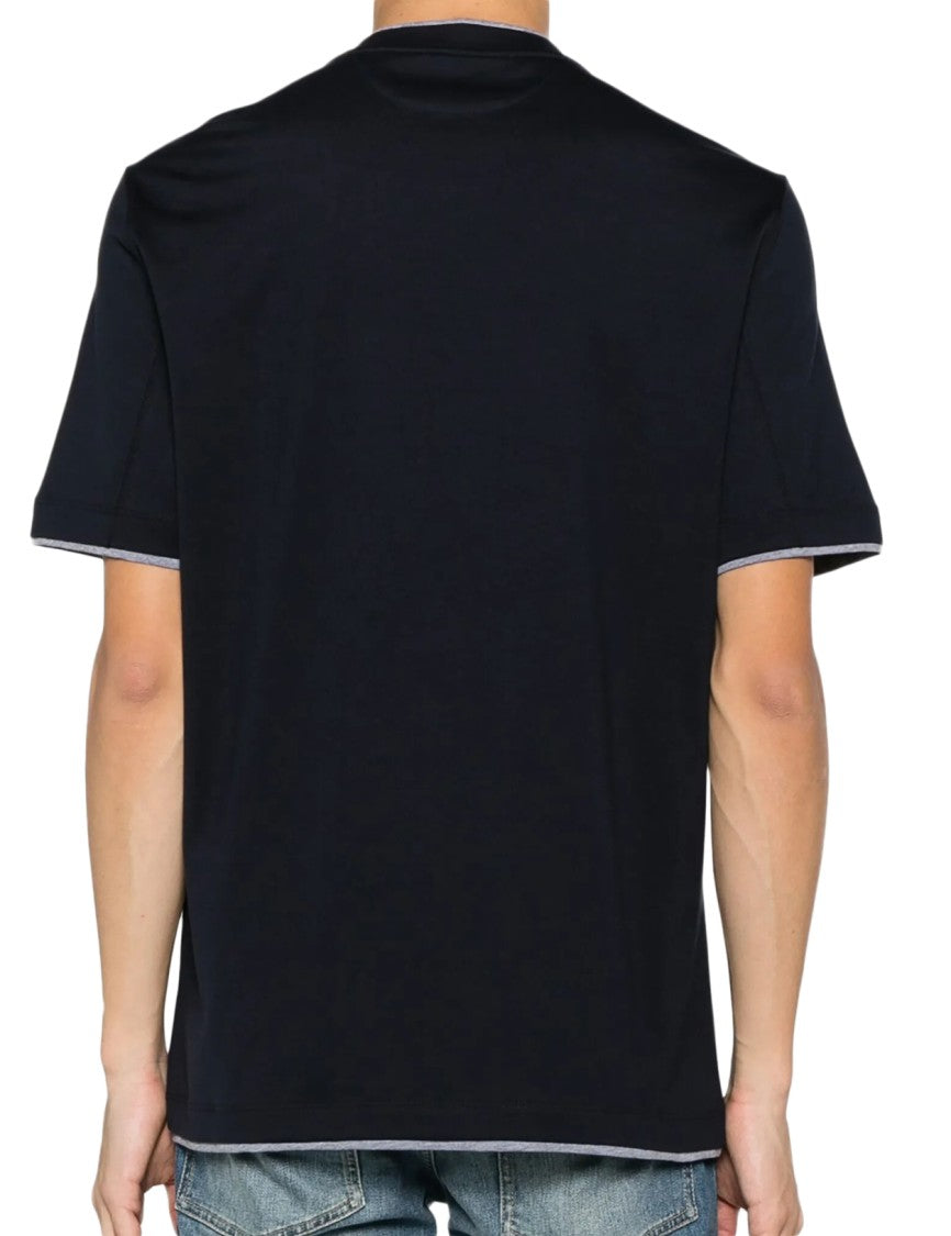 Brunello Cucinelli Relaxed-Fit Black T-Shirt With Light Grey Trim