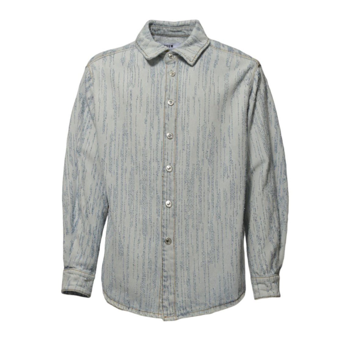 Msgm Light Blue Denim Shirt With Embossed Pattern