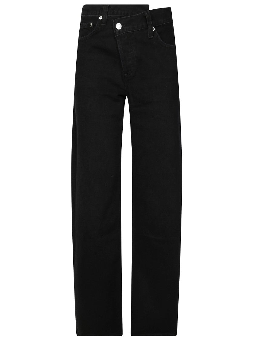 Agolde Criss-Cross Waistband Black Denim Jeans