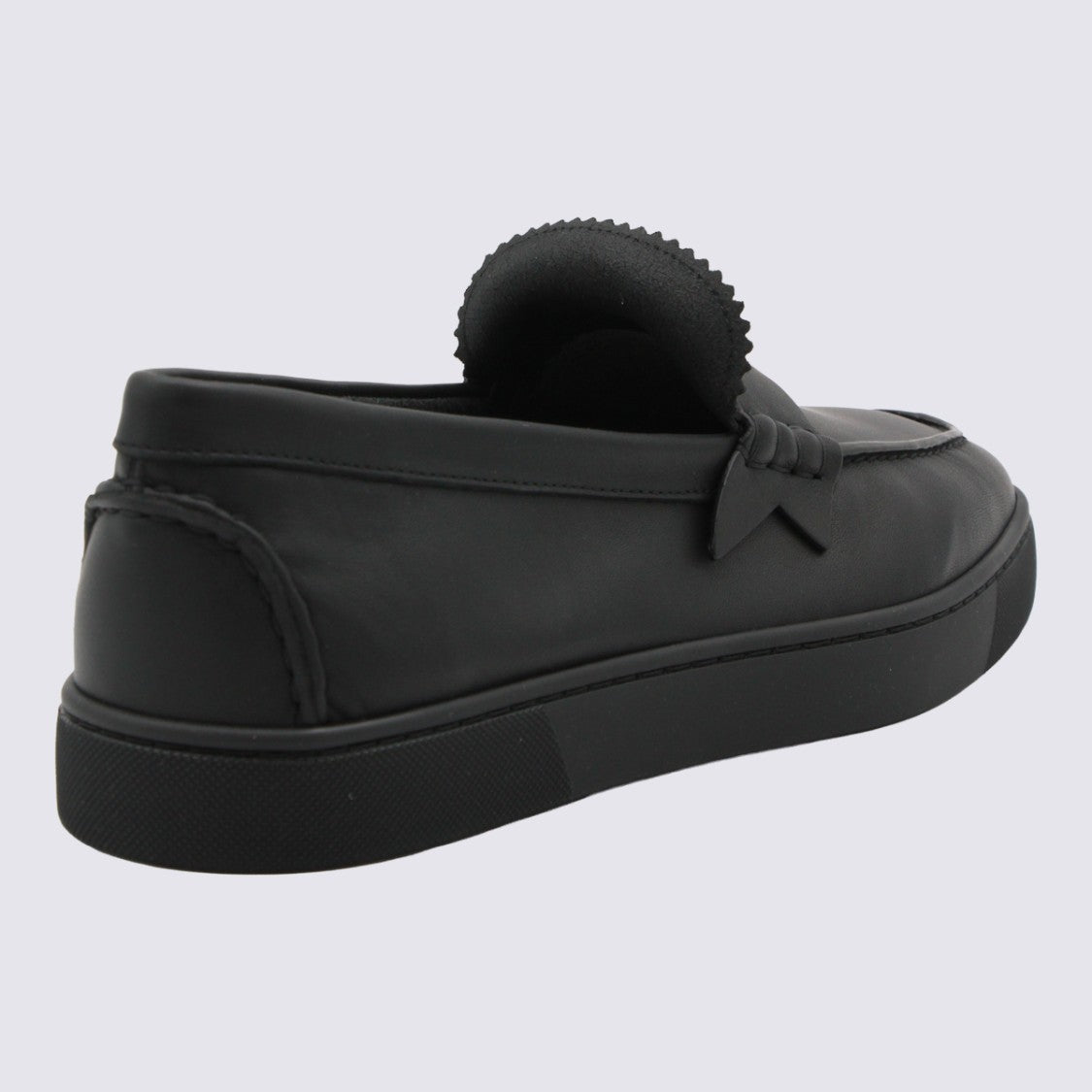 Christian Louboutin Moccasin-Style Black Leather Flat Shoes With Decorative Strap