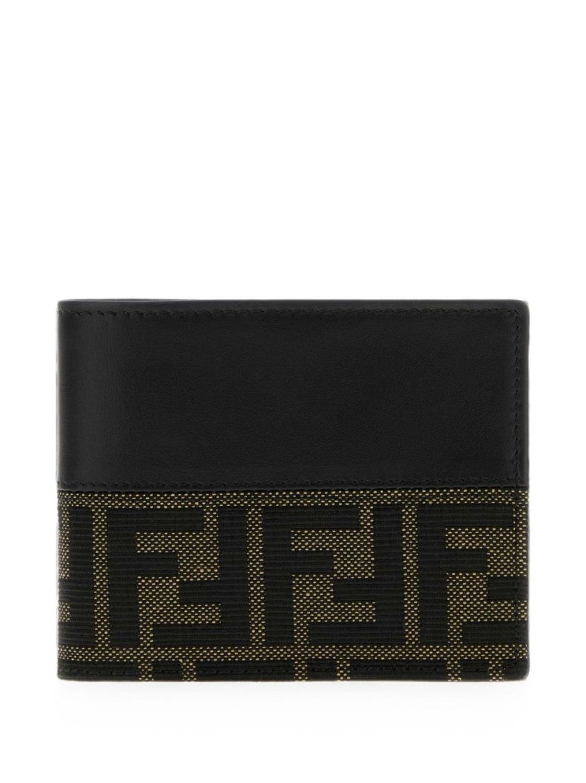 Fendi Ff Jacquard Wallet With Smooth Calfskin And Signature Fabric