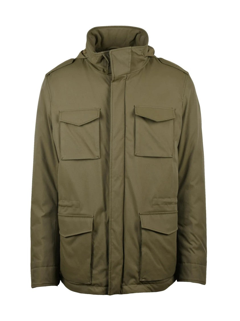 Herno Military Green Detachable Hood Polyester Down Safari Jacket