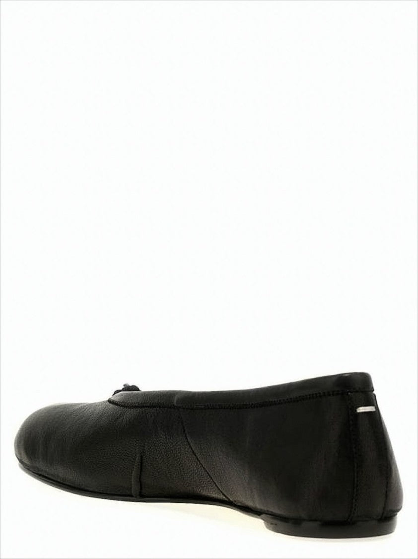 Maison Margiela Split-Toe Black Leather Flats With Knot Accent