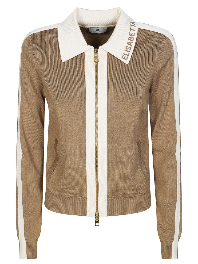 Elisabetta Franchi Brown Ribbed Contrasting Accents Jacket