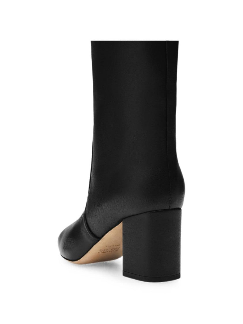 Paris Texas Black Pointed-Toe Silk-Nylon Block-Heel Boots