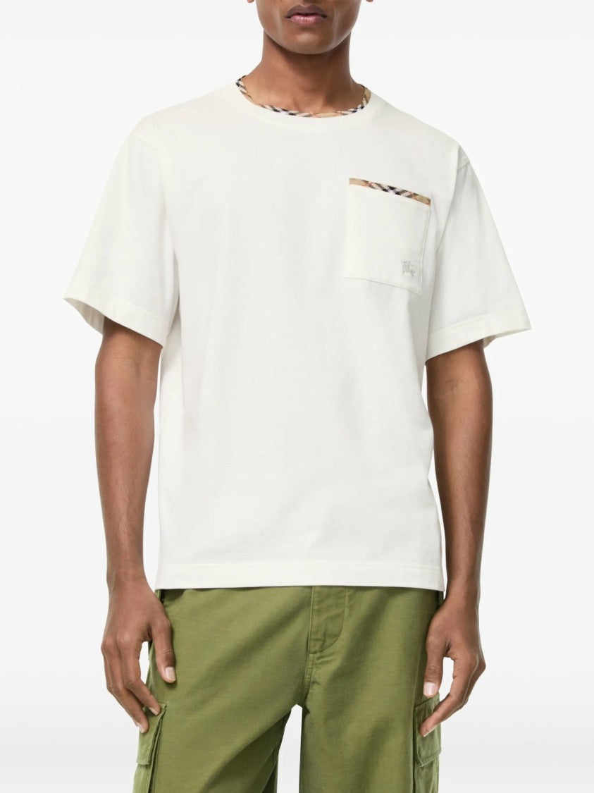 Burberry White Ryan Check-Pattern Cotton T-Shirt
