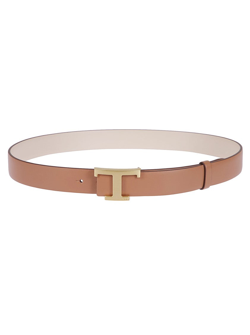 Tod's Natural Kenyan Leather Belt With Iconic T Buckle