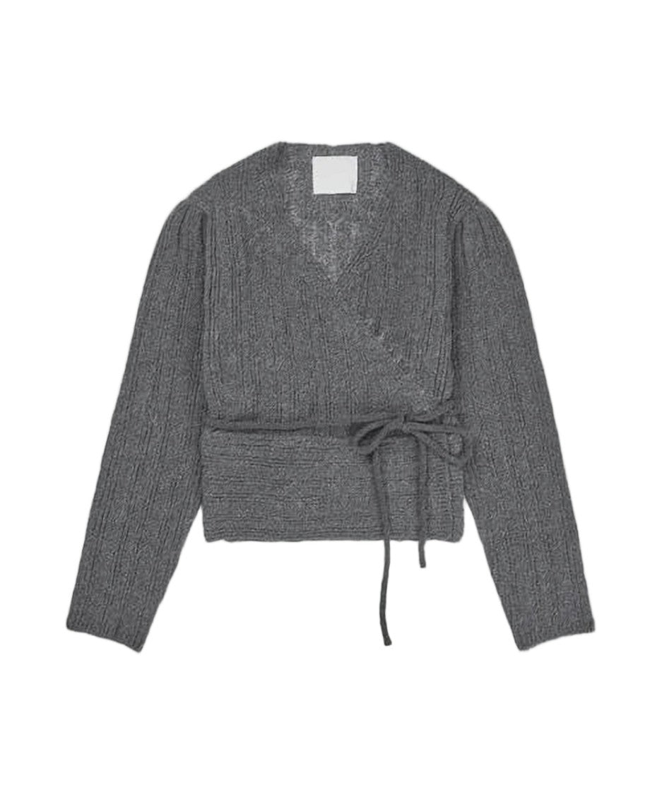 Verso Textured Cable Knit Wrap Cardigan With Tie Closure