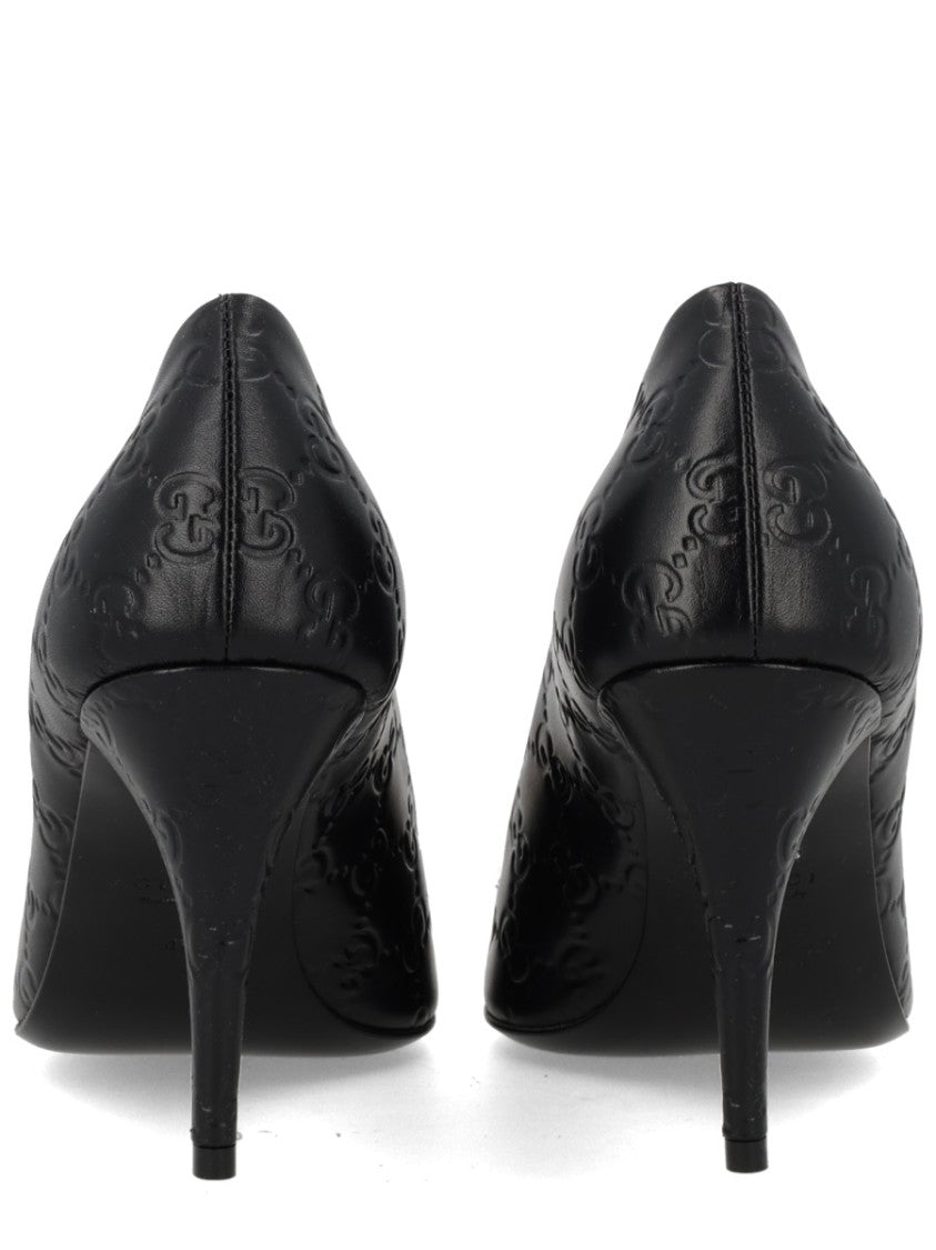 Gucci Pointed-Toe Metallic Clamp Leather Pumps