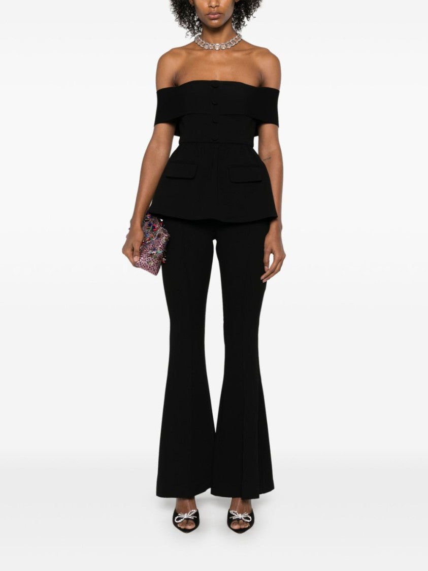 Self-Portrait Black High-Waisted Flared Tailored Pants