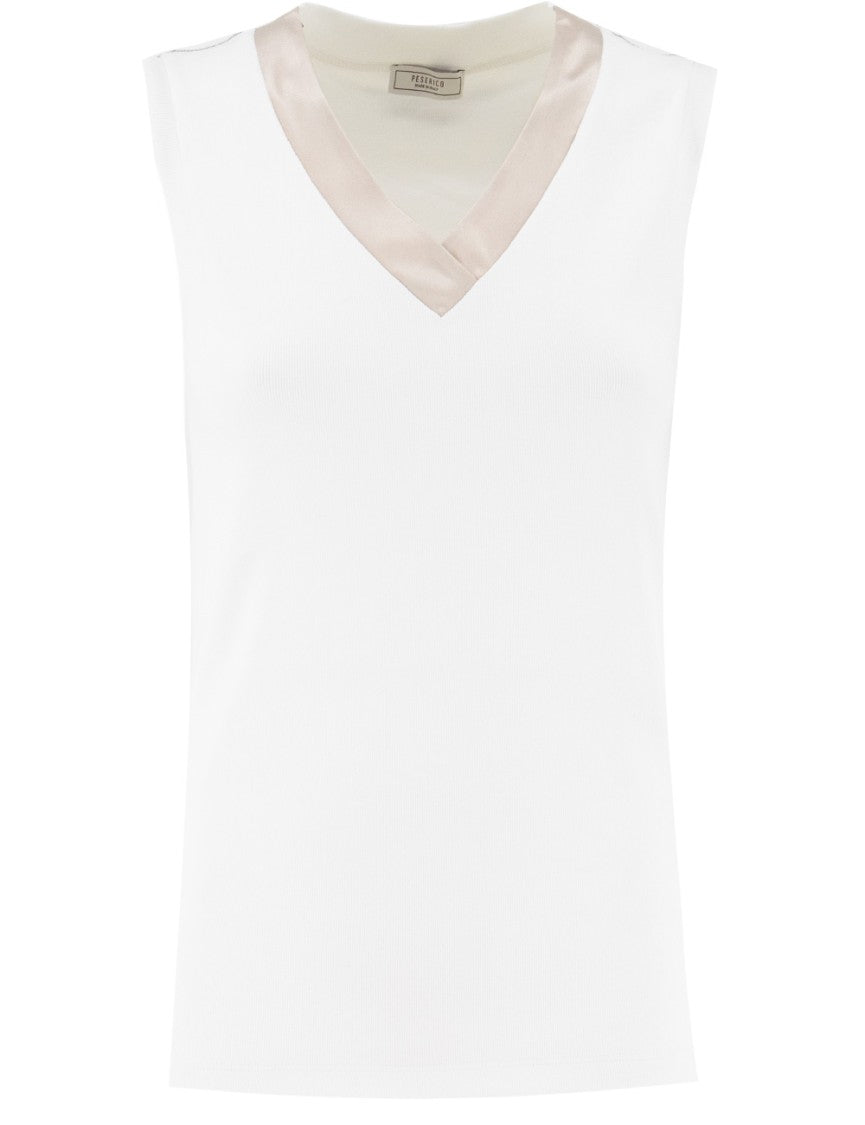 Peserico Sleeveless Cotton Top With Striking V-Neckline