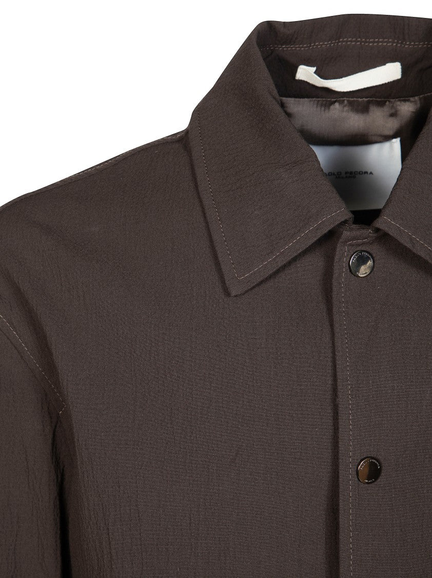 Paolo Pecora Brown Seersucker Textured Finish Snap Jacket