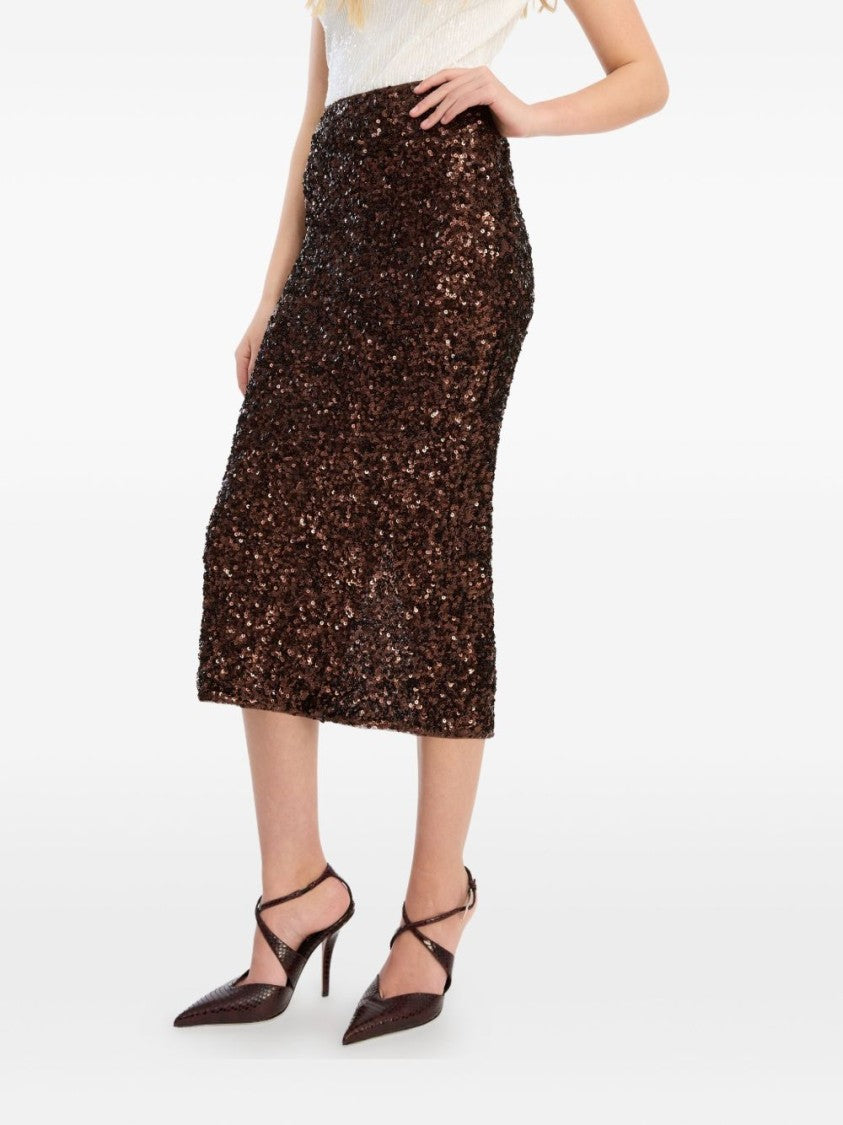 Rotate Sequin-Embellished Pencil Skirt With Rear Split And Zip Fastening