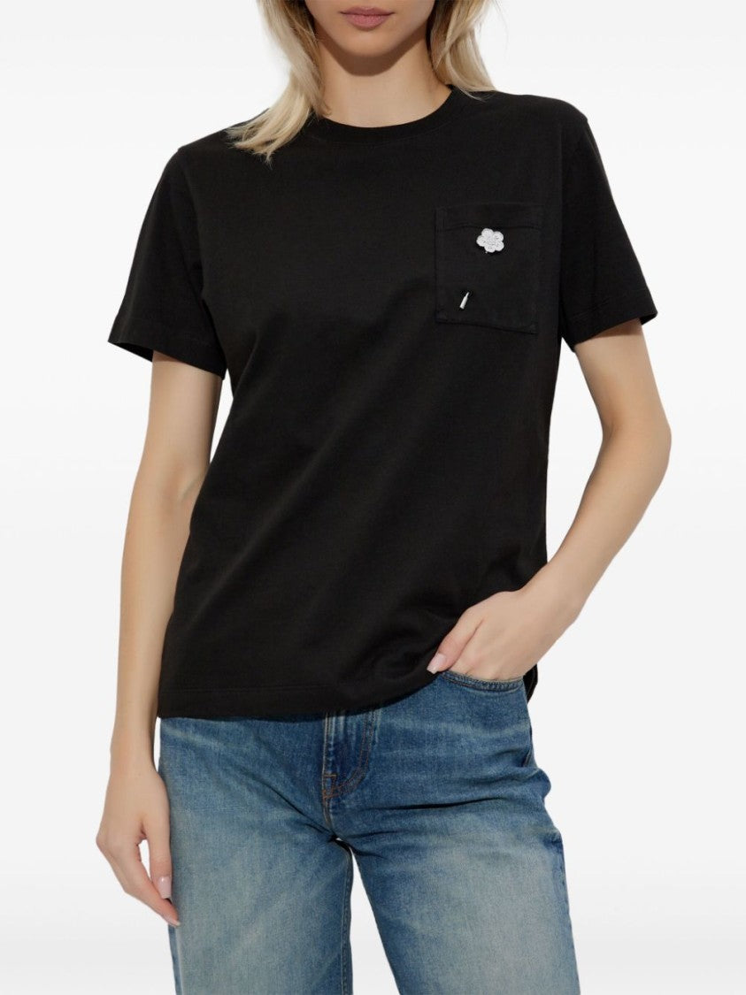 Kenzo Black Brooch Detail Short Sleeve Top