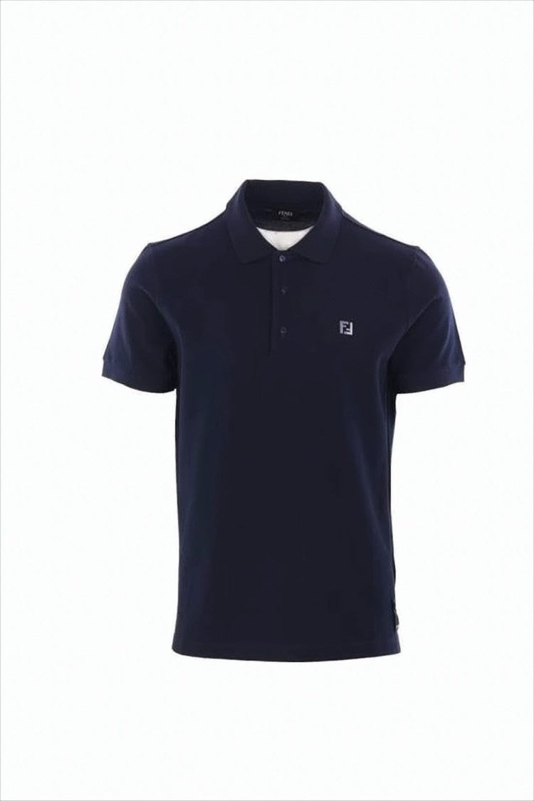 Fendi Structured Navy Polo Shirt With Iconic Emblem