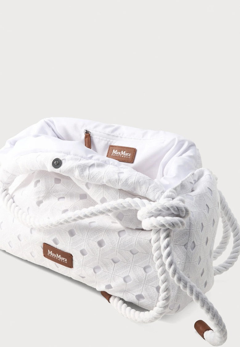 Max Mara White Geometric Tote Bag With Twisted Rope Handles