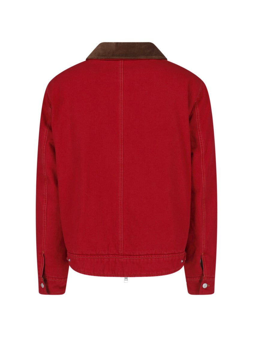 Ami Paris Red Cotton Classic Corduroy Collar Zip Jacket
