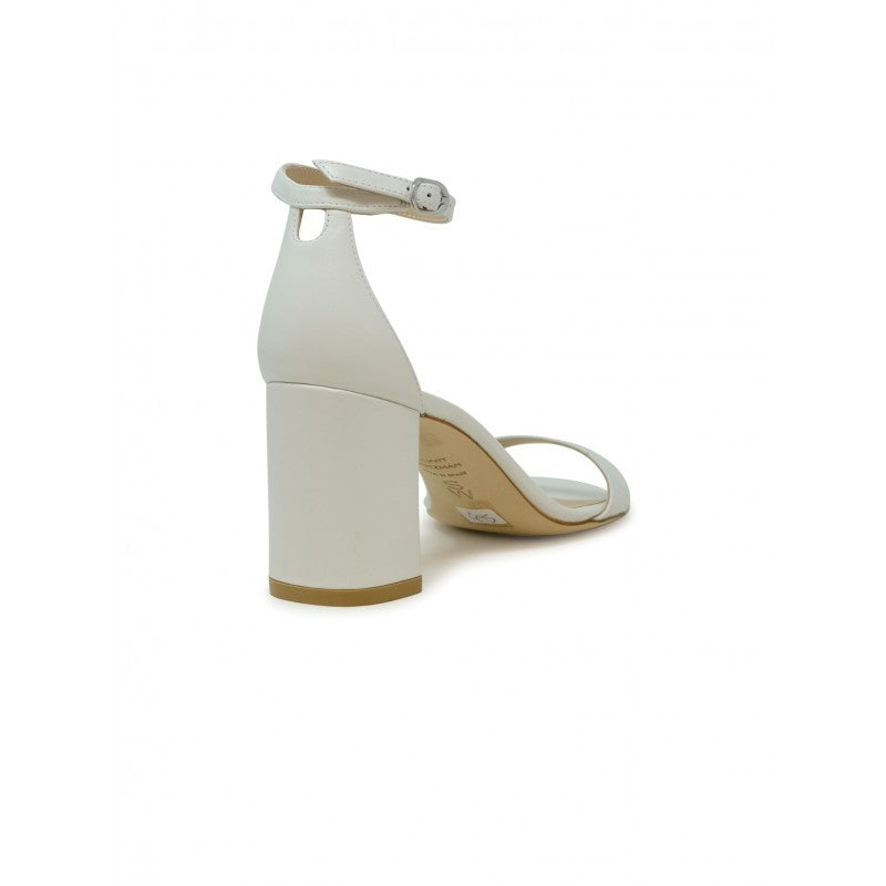 Stuart Weitzman White Leather Nudist 75 Block Sandals